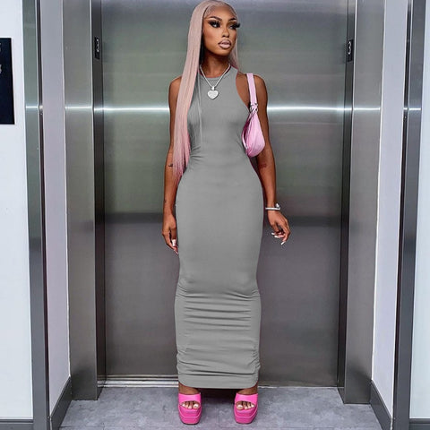 Sleeveless Bodycon Maxi Dress Women Pencil Streetwear Casual Elegant Fashion Dress
