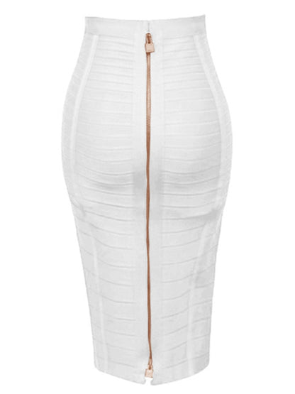 Women's Sexy Bandage Skirt Zipper Detail 16 Color Bodycon Pencil Stretch Midi Skirt