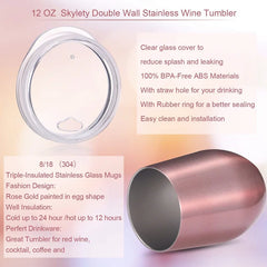 Double-Insulated Stemless Thermos Cup Stainless Steel Glass Tumbler for Wine Beer Soda Tea Cup Retains Heat and Cold