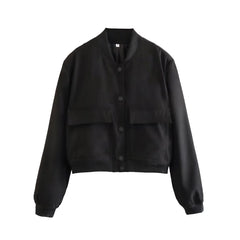 Women's Bomber Jacket With Pockets Spring Fall Casual Vintage Short Jackets