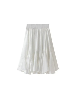 Fish Tail Pleated White/Black Short Mini Skirt A-Line High Waist Sexy Chic Retro Elastic Waist Short Skirt