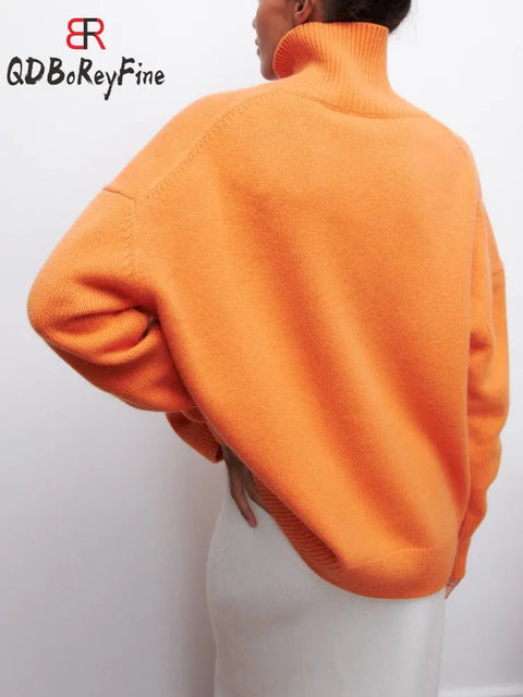 Sweater Women Turtleneck Oversized Long Sleeve Pullover Casual Loose Fit Knitted Cozy Fashion Top