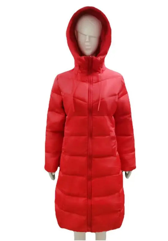 Women's Mid-Length Hooded Puffer Coat – Stylish Winter Warmth Plus Sizes