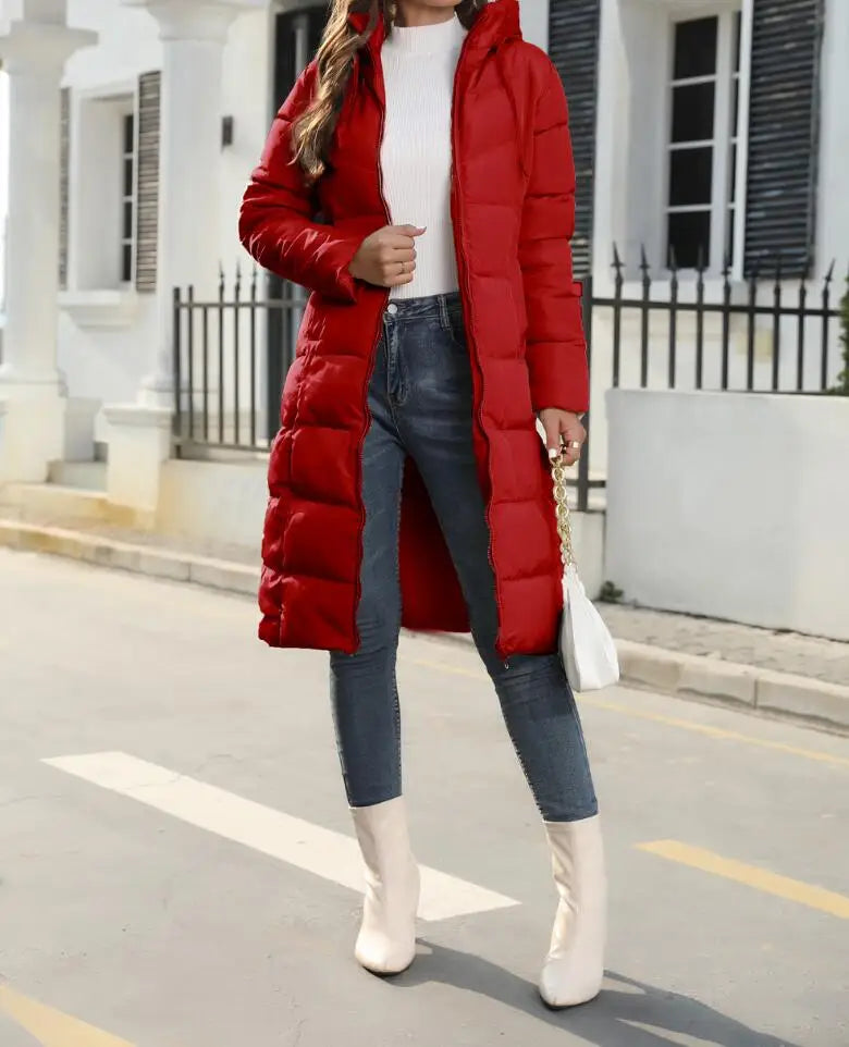 Women's Mid-Length Hooded Puffer Coat – Stylish Winter Warmth Plus Sizes