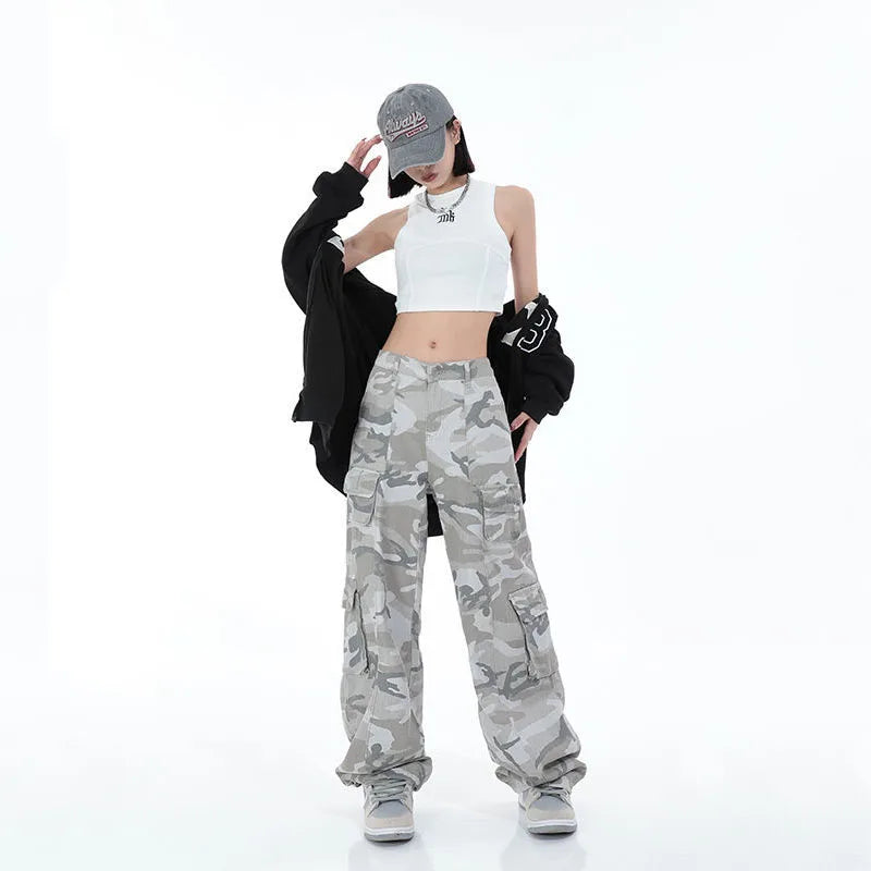 Women's Camouflage Cargo Pants Hip Hop Oversized Streetwear Spring Autumn Straight New Wide Leg High Street Fashion Casual Trousers