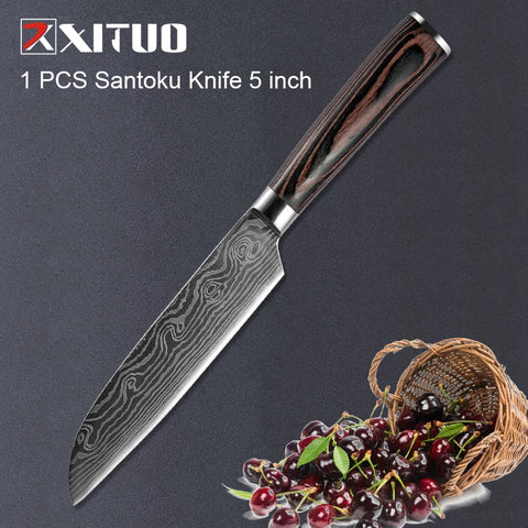 Japanese Kitchen Knife Set Chef Stainless Steel Sanding Laser Pattern Professional Cooking Tool