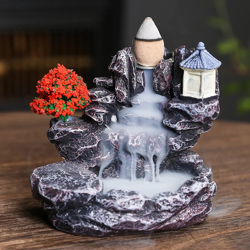 Mountain Waterfall Backflow Incense Burner Incense Holder Home Decor Aromatherapy Ornament Incense Cones with Backflow Incense Cones