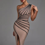 One Shoulder Bandage Dress for Women Elegant Sexy Evening Party Dress High Quality Bodycon Dress