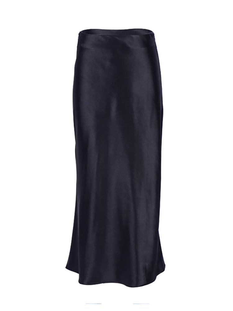 Women's  Purple Satin Silk Skirt High Waist Sexy Long Elegant Office Skirt