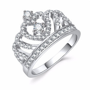 Luxurious Women's Queen Crown Ring White Gold Plated Zirconia Wedding Engagement Ring