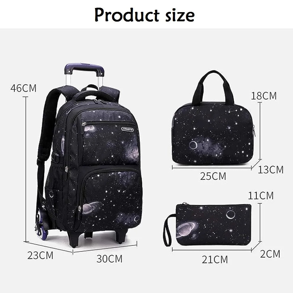 Student's School Carry On Bag With Wheels Rolling Backpack School Bag with 6 Wheels Luggage with Lunch Bag