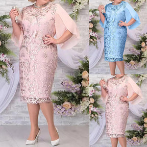 Elegant Plus Size Lace Embroidered Dress – Flowy Ruffles & Timeless Charm