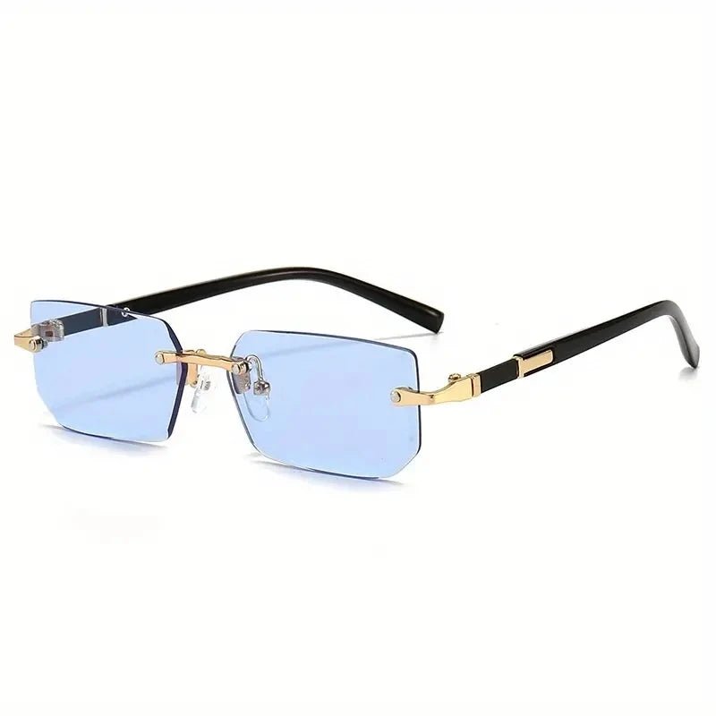 Rimless Rectangle Sunglasses Unisex Small Square UV400 Mirror Lens Trendy Summer Travel Fashion