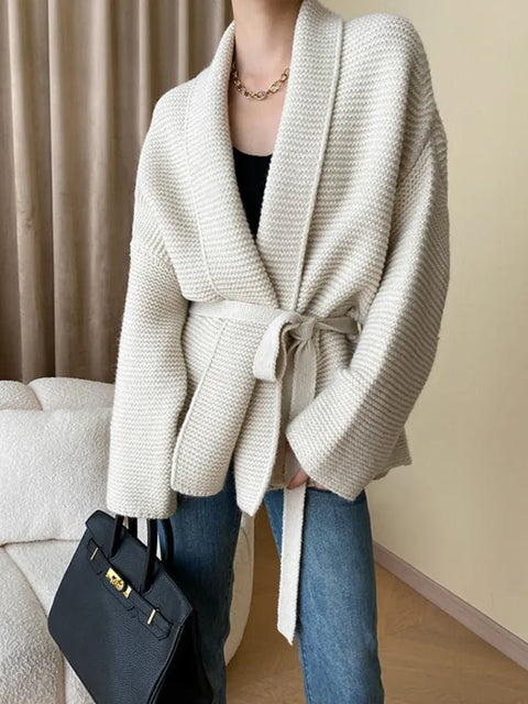 Lace Up Cardigan Women Knitted Loose Waist Oversized Warm One Size Casual Winter Fashion Sweater