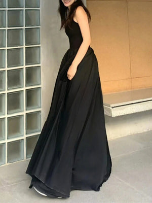 Women's Elegant Long Black Dress Spaghetti Straps Vintage Slim Party Cocktail Dress