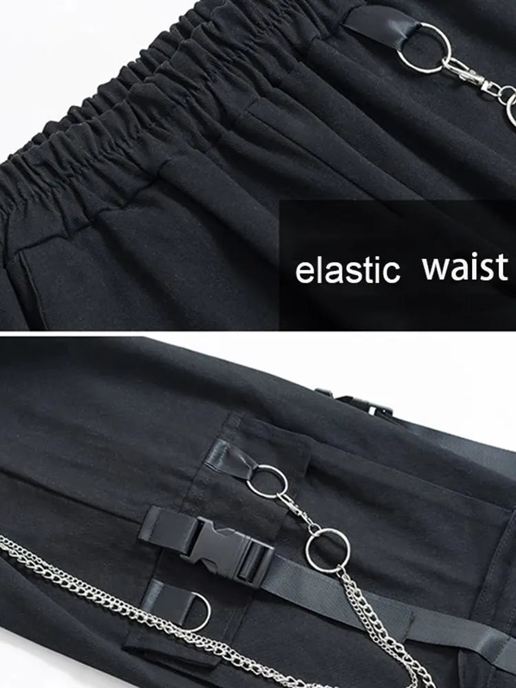 Women's Cargo Pants Harem Pants Street Fashion Punk Trousers with Pockets & Chain High Waist Streetwear