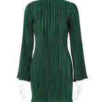 Women's Elegant Long Sleeve Bodycon Green Fall/Spring Mini Dress Business Wear