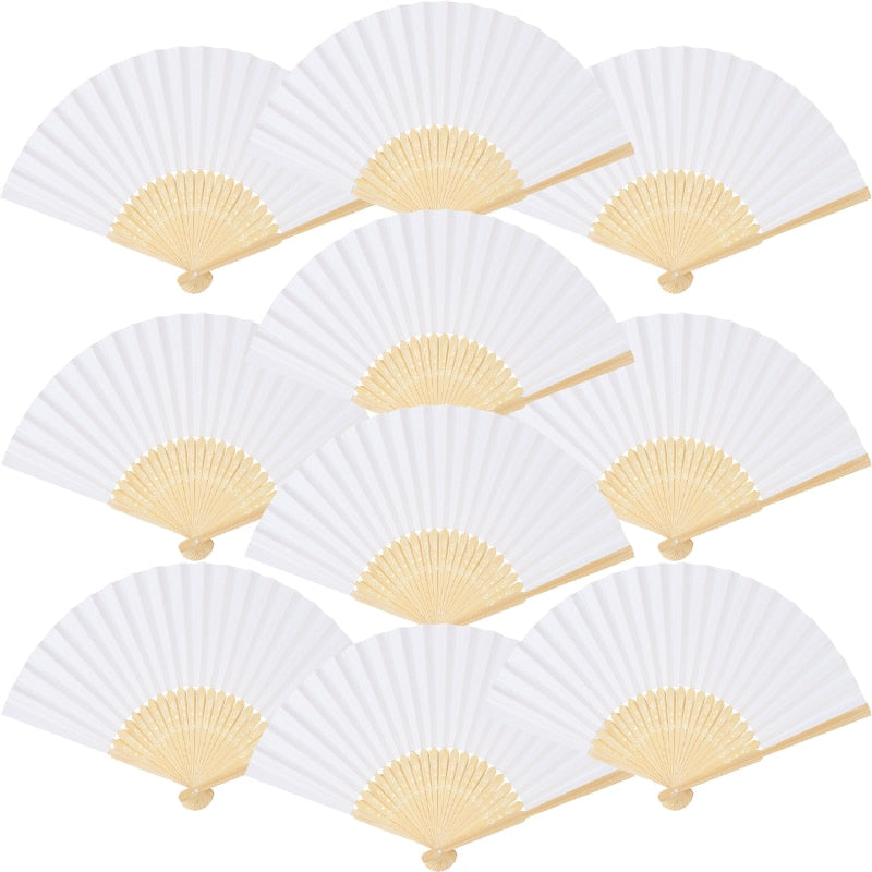 White Foldable Paper Fans Portable Chinese Bamboo Fan 10/20/30pcs Wedding Gift For Guests Birthday Party Decoration