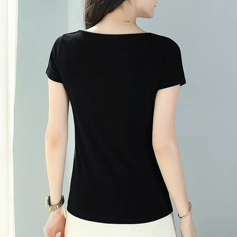 Blouse Women Short Sleeve Skew Collar Casual Chic Everyday Spring Summer Fashion Top Shirt