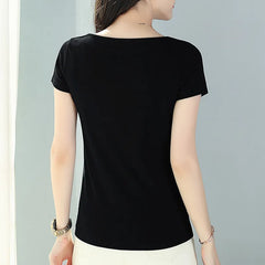 Women's Short Sleeve Shirt Skew Collar Blouse