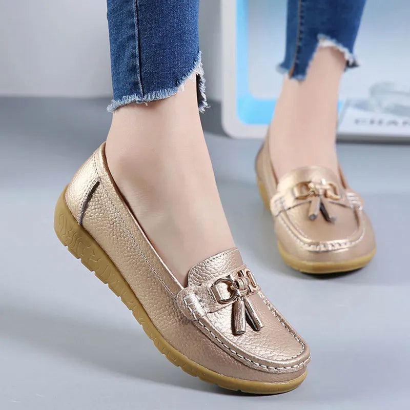 Women's Shoes With Low Heels Loafers Slip On Casual PU Leather Shoes