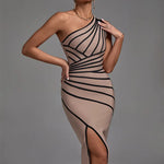 One Shoulder Bandage Dress for Women Elegant Sexy Evening Party Dress High Quality Bodycon Dress