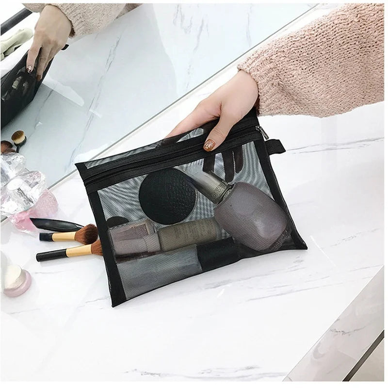 Mesh Transparent Cosmetic Bag Travel Storage Makeup Bag Organizer Make Up Pouch Portable Small & Large Size Toiletry Beauty Case