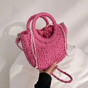 Handwoven Straw Purse Rattan Half-Moon Beach Handbag Large Capacity Women Summer Hollow Out Crossbody Shoulder Bag