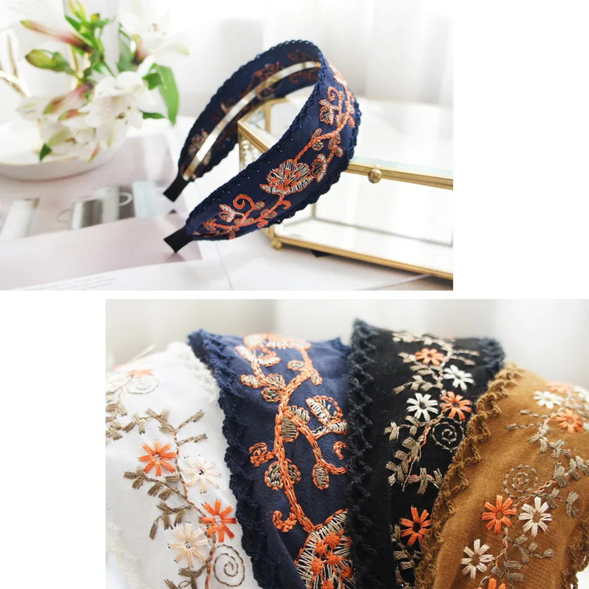 Bright Silk Wide Embroidered Headbands Hair Accessories Hairband for Girls Flower Crown Headbands for Women