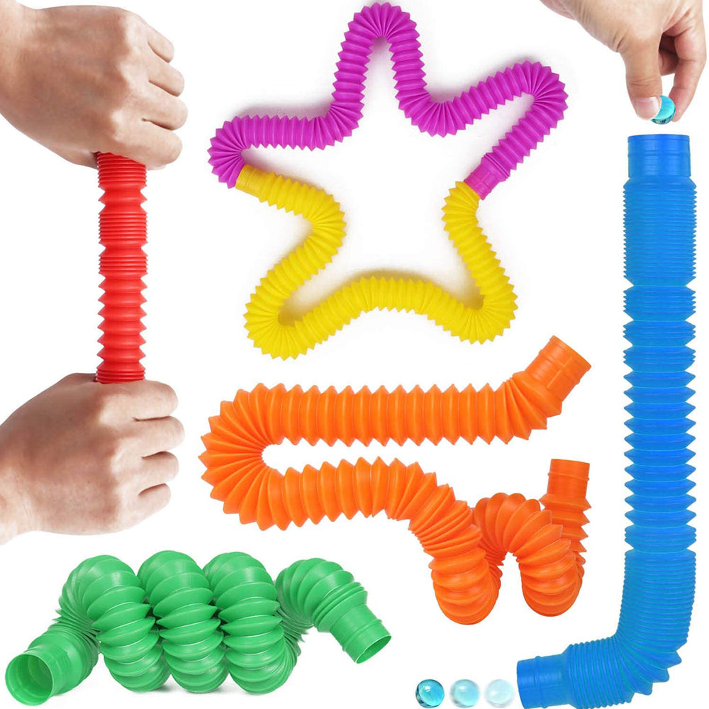 8-Pack Large Pop Tubes Fidget Toys Sensory Toy for Stress Anxiety Relief for Children Adults Montessori Learning Toys Toddlers Stretch Tube