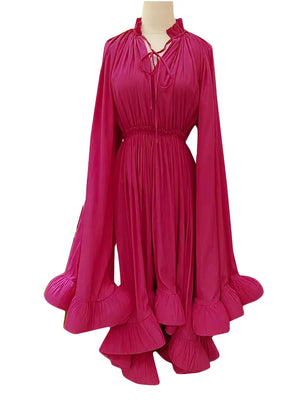 Modernicities Long Dresses For Women V Neck Cloak Sleeve High Waist Ruffles Irregular Hem Summer Dress