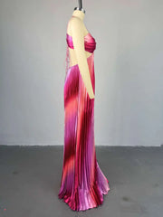 Elegant Ombre Pleated Satin Evening Gown – Backless Cutout Maxi Dress