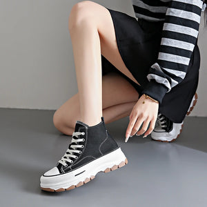 High-Top Lace-Up Casual High Platform Canvas Sneakers Non-Slip Running Shoes Wear Resistant Vulcanized Shoes