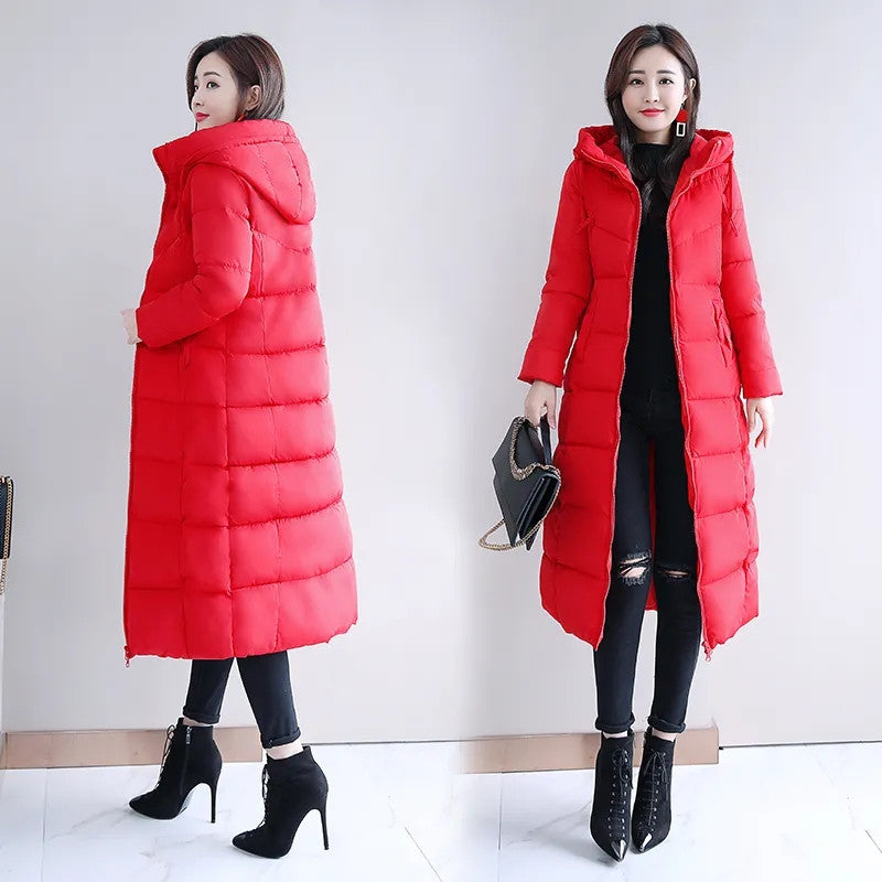 Women's Long Hooded Puffer Coat – Winter Essential - Plus Sizes