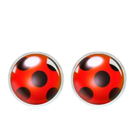 Ladybug Stud Earrings Unisex Glass Cute Gem Bug Kids Women Men Birthday Christmas Holiday Gift