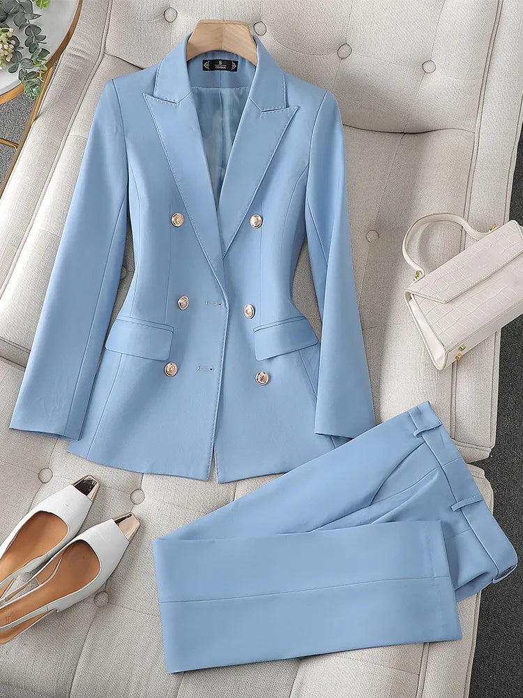 High Quality Women's Boutique Fashion Elegant Pantsuit Business Formal Blazer Jacket and Trousers 2 Piece Pant Sets