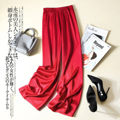 Plus Size New Fashion Casual Women's Pants Aesthetic Satin Imitation Silk Trousers Soft Long Pants