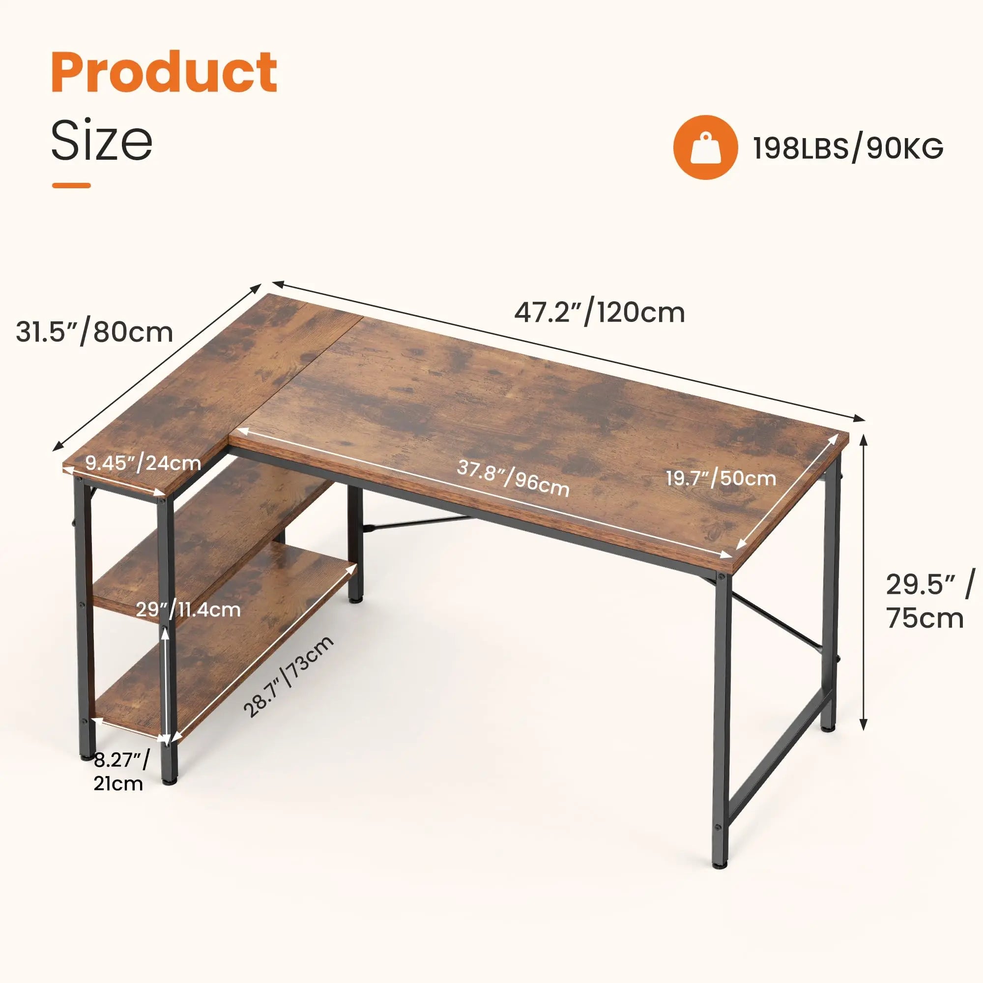 Wooden table with dimensions labeled on a white background