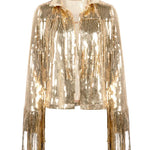 Retro Long-Sleeved Reflective Coat Sequin Glitter Tassels Women's Outerwear