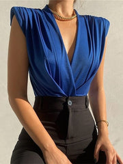 Women's Sexy Bodysuit Ruched Deep V-Neck Sleeveless Bodycon Rompers
