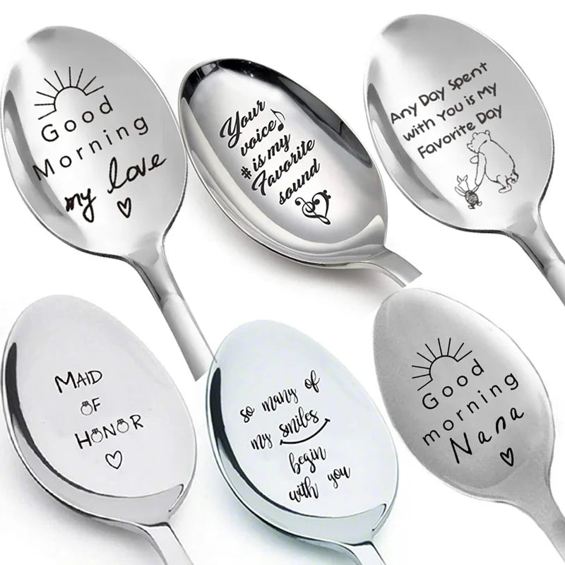 Stainless Steel Engraved Teaspoons Love Message Wedding Valentines Day Anniversary Gift Gift for Girlfriend Boyfriend Spouse
