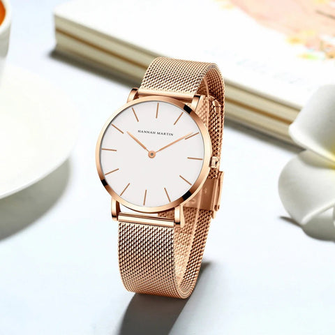 Watch Women Japan Quartz Rose Gold Waterproof Nordic Minimalist Fashionable Elegant Ladies Wristwatch