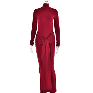 Elegant Long-Sleeve Knotted Bodycon Maxi Dress