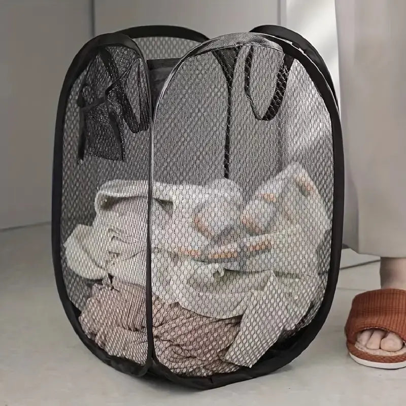 Mesh Pop-Up Laundry Basket, Foldable Laundry Basket, Dirty Clothes Storage Basket, Large Capacity Storage Basket