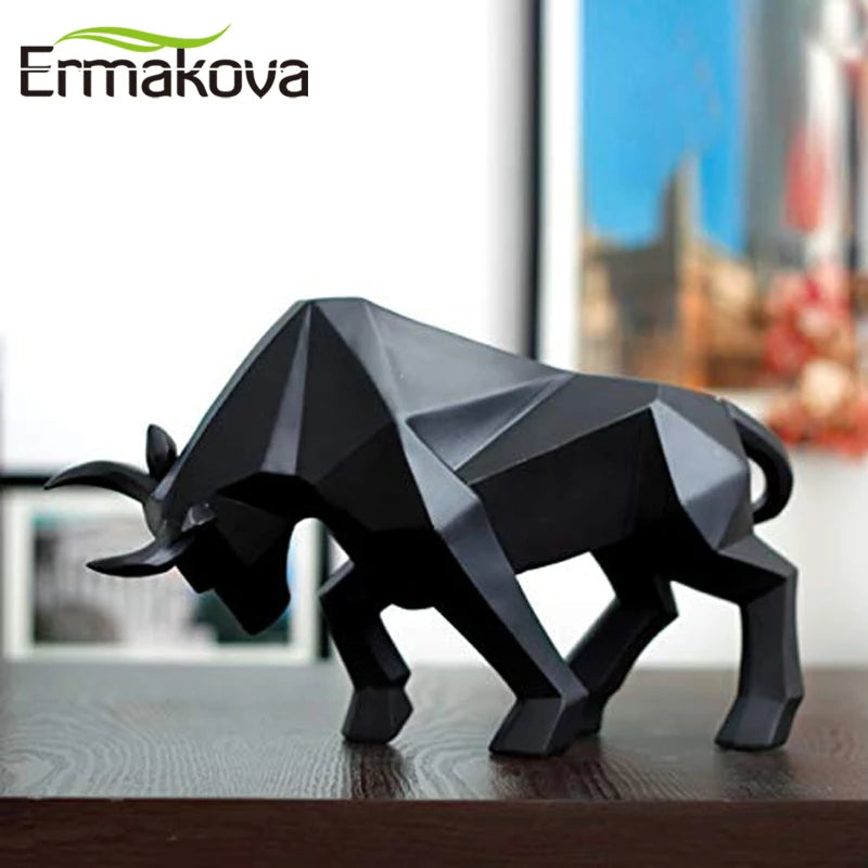 Resin Bull Statue Bison Sculpture Home Décor Abstract Animal Figurine Desktop Home Decoration Gift