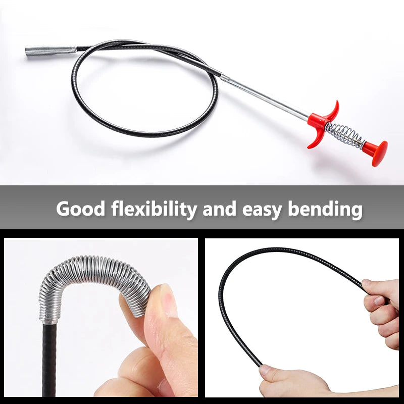 60cm Drain Snake Spring Pipe Dredging Tool, Drain Cleaner Stick Clog Remover Cleaning Household for Kitchen Bendable Pliable Sink Snake Tool