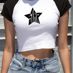 Y2K Star Tees for Women Retro Fashion Short Sleeve Crop Top Sexy Aesthetic Short T-Shirt Tops Navel