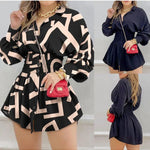 Sexy Long Sleeve Mini Dress Casual Print High Waist Shirt Dress Chic Spring Fall Dress