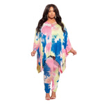 Plus Size Two Piece Pant Sets for Women Tie Dye Leopard Camouflage Pirnt Long Sleeve Top and Pant Suits