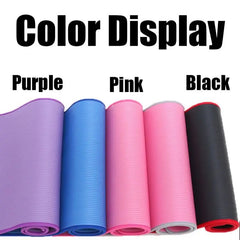 Color display of purple, pink, and black yoga mats.